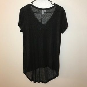 High-low Black Burnout V-Neck Tee